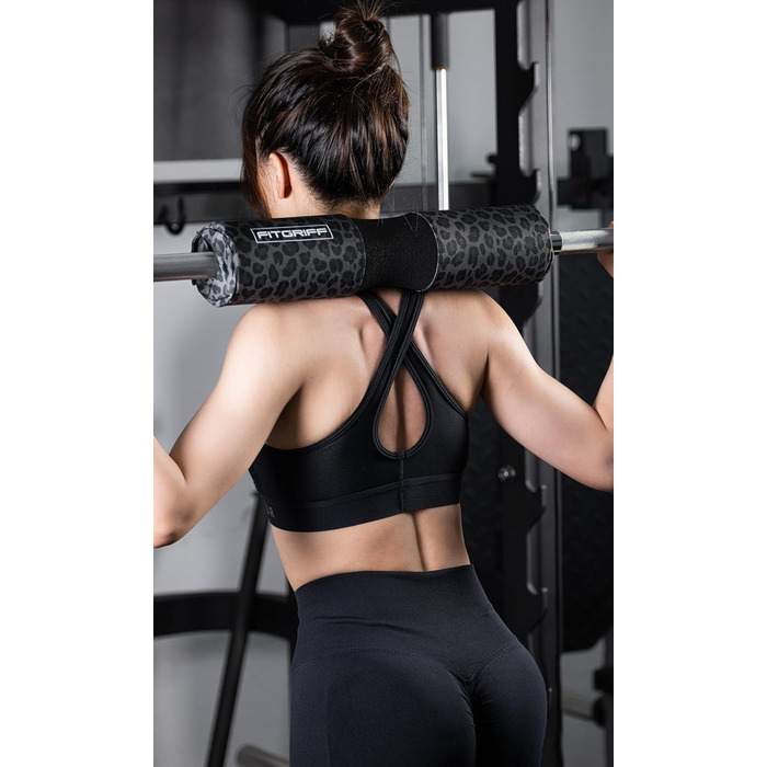 Подушка для штанги Fitgriff® з липучкою, м'який захист для шиї та стегон, для присідань, хіп-трасту, тренувань у залі, леопардовий принт
