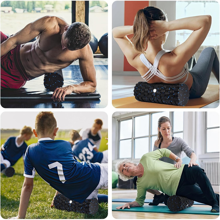 Набір масажних роликів для м'язів та фасцій (Foam Roller Set): великий ролик, міні-ролик та дуо-бол для йоги та відновлення, синій