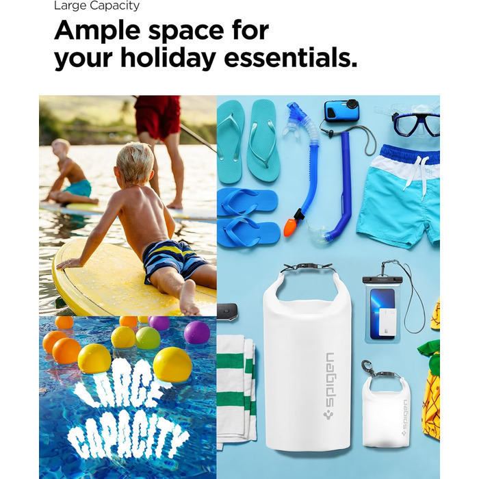 Набір водонепроникних сумок Spigen Dry Bag Set [Aqua Shield] 20L+21L для пляжу, плавання, кемпінгу, каякінгу, човнів (Snow White)