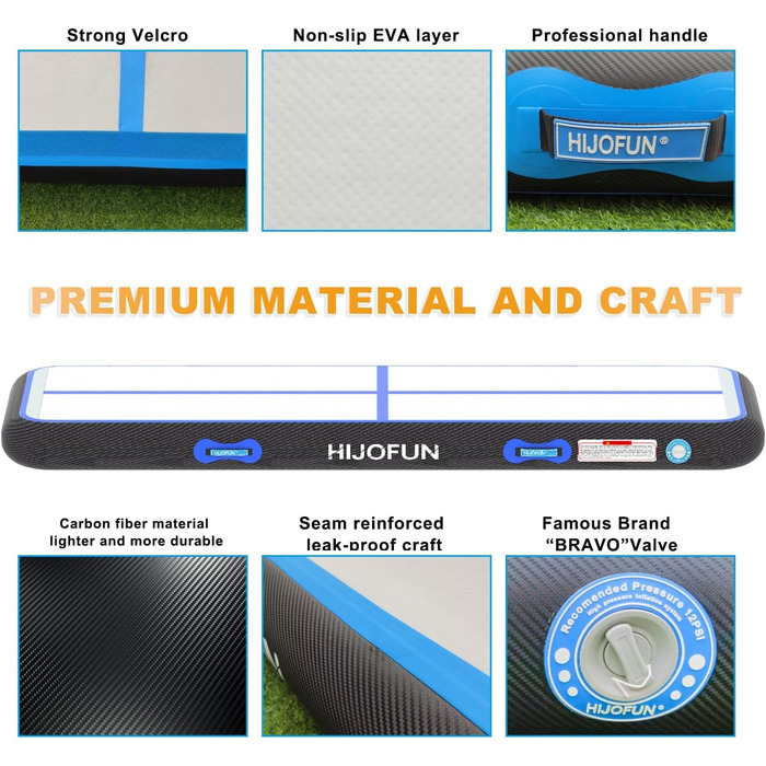 Гімнастичний надувний мат для стрибків та тренувань, 3/4/5/6 метрів, 20 см заввишки, A-Black/blue, 300x100x15 см