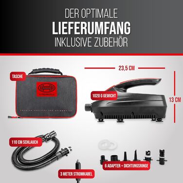 Електричний повітряний компресор HEYNER® SUP 16 PSI для відпочинку та активного відпочинку на природі (12V, KFZ)