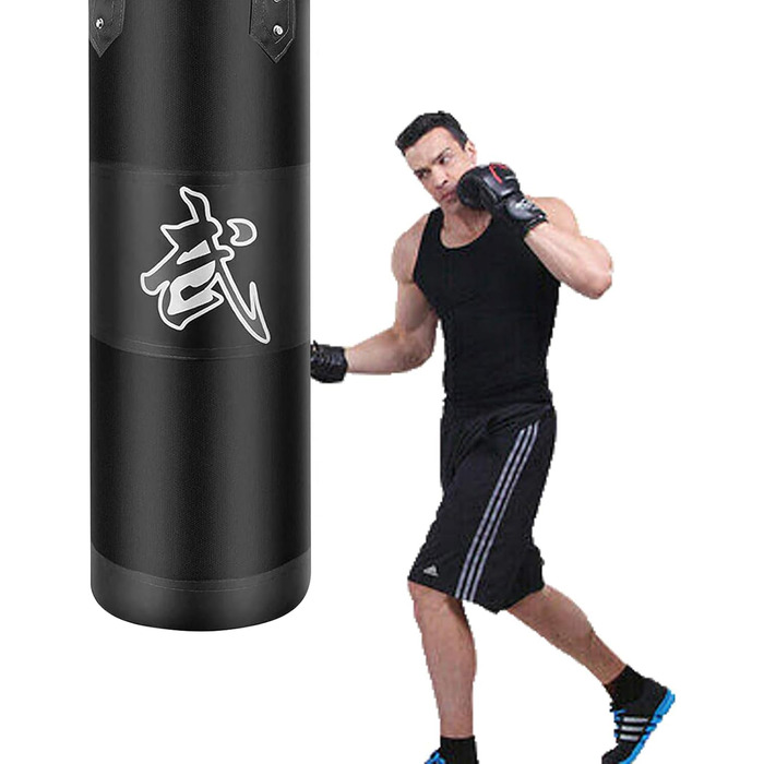 Боксерський мішок для підвішування (без наповнення) для MMA, Муай Тай, кікбоксингу. Комплект з міцною сталевою ланцюгом та чорним боксерським мішком + боксерські рукавички