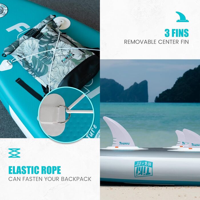 SUP дошка FunWater надувна 10'-11' з веслом та насосом, Eva-покриття, для 2-х осіб/сім'ї, блакитно-зелена