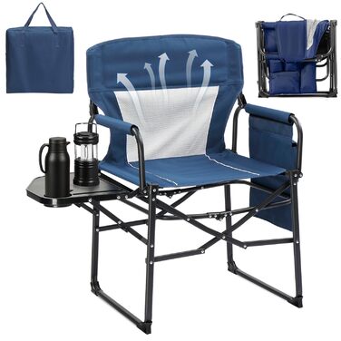 Складний туристичний стілець LEADZM з бічним столиком та відділенням для зберігання, дихаюча спинка, 10 кг, 600D Oxford, металевий каркас, 6x60x9 см, легкий та компактний для відпочинку на природі, риболовлі, фестивалів (1, блакитний)