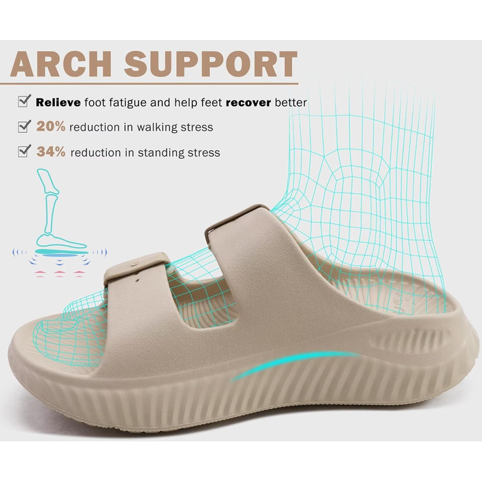Жіночі сандалії KuaiLu для відновлення, спортивні слайдери з підтримкою склепіння стопи, ортопедичні, для фасціїту п'яткової кістки, товсті літні сандалії (бежеві, 38 EU)
