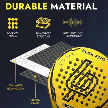 Падельна ракетка LP Fiberglass Flex Pro для дорослих з сумкою і набором м'ячів, легка, точна, для технічних гравців, золота
