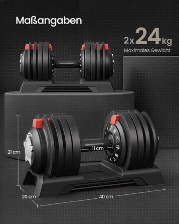 Набір роздвоєних гантелей SONGMICS (2 x 24 кг) зі стійкою, прогумовані ручки для фітнесу та силових тренувань вдома