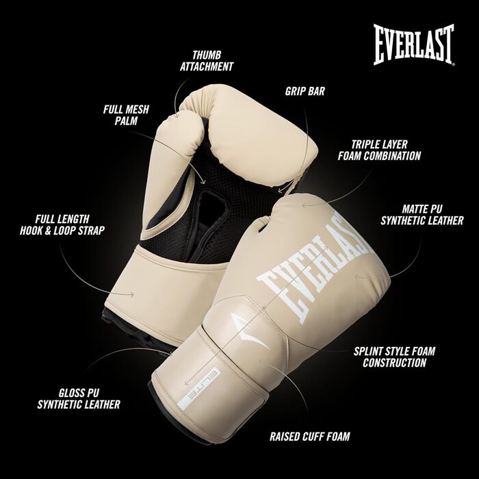 Боксерські рукавички Everlast Elite 2 10oz Gold/Black для спарингу та тренувань, Klettverschluss, ергономічний грифель
