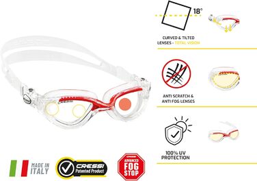 Окуляри для плавання Cressi Flash - чоловічі, з окремими лінзами, проти запотівання, подряпин та УФ-випромінювання, універсальний розмір, чорний/сірий, димчасті лінзи (прозорі/сині, дзеркальні лінзи)