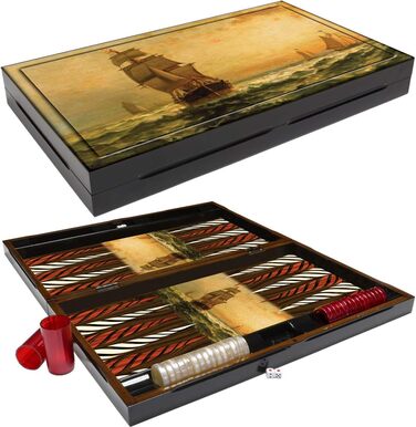 Дерев'яна настільна гра нарди PrimoLiving Deluxe XXL 57x48,8 см, складаний кейс, стиль Sailor