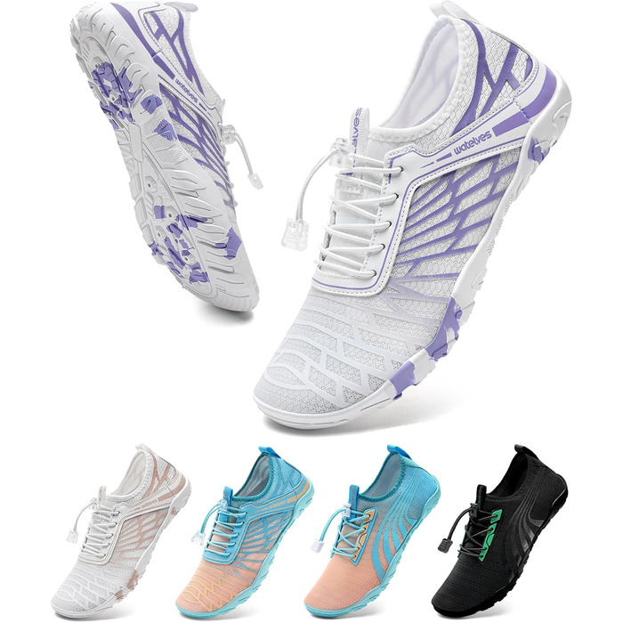 Шкарпетки для плавання та водних видів спорту WateLves: чоловічі та жіночі, швидковисихаючі, унісекс, білі та фіолетові, 41 EU