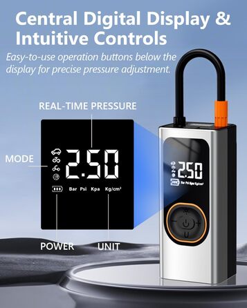 Портативний електричний компресор 6000mAh, 150 PSI, міні насос для шин з цифровим манометром, LED, USB Powerbank для авто, мото, велосипеда, м'ячів