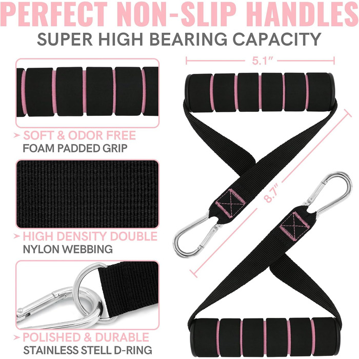 Резинки для фітнесу Aihoye з ручками, еластичні стрічки для тренувань, фітнес-гумки з кріпленням для дверей, для фізіотерапії та силових тренувань (набір макарон 4,5–45,4 кг, 12 шт)