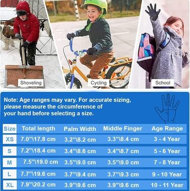 Дитячі зимові рукавички для велосипеда та спорту, сенсорний екран, неслизькі, теплі, чорні, XS (3-4 роки)