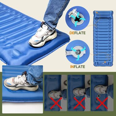 Каремат для кемпінгу Bluever самонадувний з насосом для ніг, 14 см, товстий, з подушкою. Підходить для походів, намету, відпочинку на природі, пляжу, подорожей.