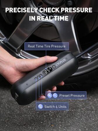 Електричний компресор CYCPLUS 12V 2-в-1, портативний насос для шин, автоматичне відключення, 150 PSI, для велосипедів, мотоциклів і авто