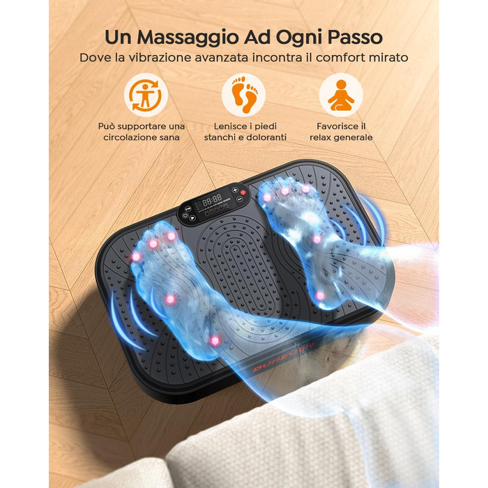 Платформа вібраційна Burever 150W з пультом, 99 рівнів інтенсивності, 5 програм, для масажу ніг, тренувань та формування м'язів, з резинками