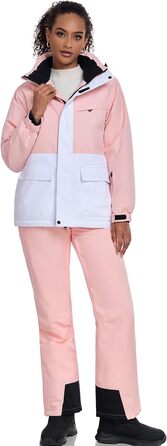 WOWULOVELY Жіночий зимовий костюм для катання на лижах, водовідштовхуючий, вітрозахисний, комплект куртки та штанів, ізольований сноубордний костюм, білий (XL, рожевий)