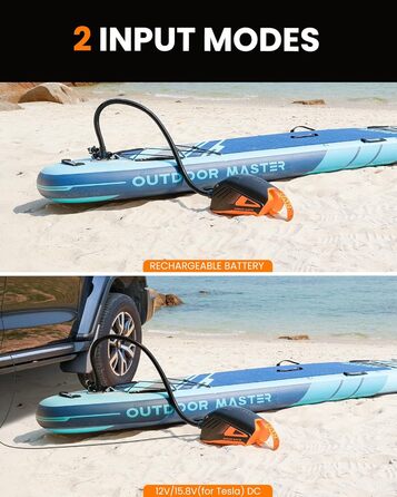 OutdoorMaster Shark 3: Електричний насос для SUP з акумулятором - Швидке надування, 20PSI, 74Wh. Підходить для SUP, човнів та надувних виробів. 8 насадок, 12V/15.8V DC та Type-C живлення.