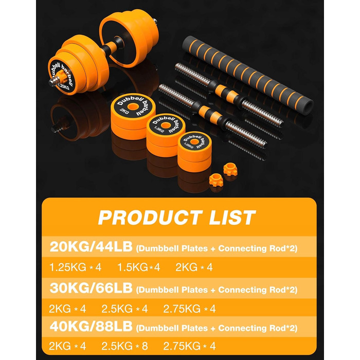 Регульовані гумовані гантелі Gruper 2x10 кг