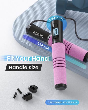 RENPHO Розумна скакалка з підключенням до додатку, для фітнесу, кросфіту, домашніх тренувань, для чоловіків, жінок і дітей, колір рожевий