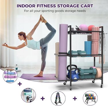 Стійка для йогаматів та спортивних матів, 3 яруси, металева, порошкове покриття, 35.1 x 14.9 x 44.2 см, портативна, економія місця, 3 шт.