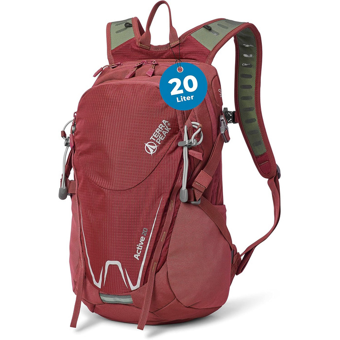 Туристичний рюкзак 20 л Active 20 Premium, малий, з вентильованою спинкою, чохлом від дощу та кріпленням для питної системи, з дихаючої сітки 3D Air Mesh, міський та трекінговий рюкзак з поясом, темно-червоний