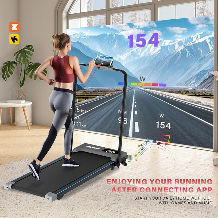 Біговий тренажер для дому з 3 рівнями нахилу, Walking Pad з APP, 2 в 1 складаний біговий тренажер до 12 км/год, під стіл, LED-дисплей та пульт керування, сірий