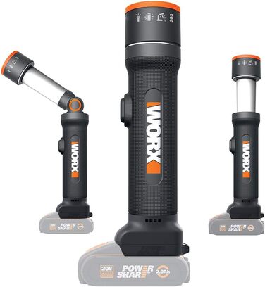 WORX WX027.9 LED лампа 4-в-1: акумуляторна багатофункціональна лампа 20V, 120-510 Lumen для кемпінгу, подорожей та інших потреб (без акумулятора та зарядного пристрою)
