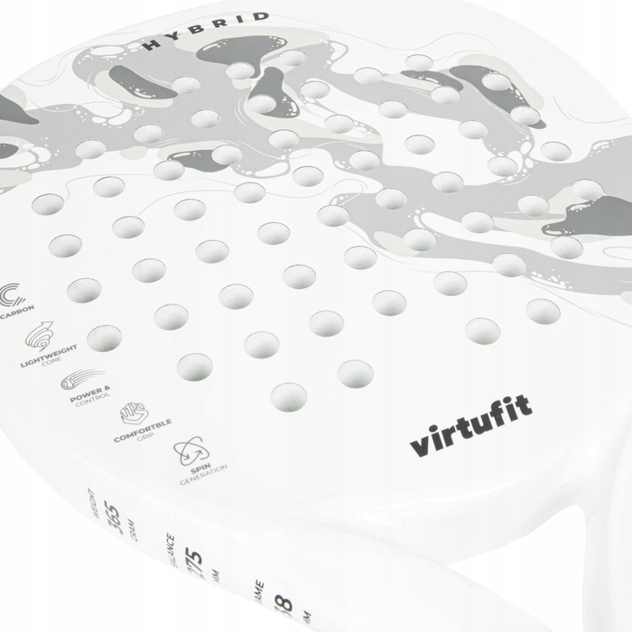 Ракетка для паделу VirtuFit Hybrid, біло-сіра, 365 г — потужність та контроль