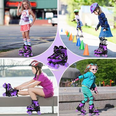 Дитячі ролики LOKJIJI для хлопчиків та дівчаток, регульовані, 4 розміри, фіолетово-білі та чорно-білі (M, чорний & фіолетовий)