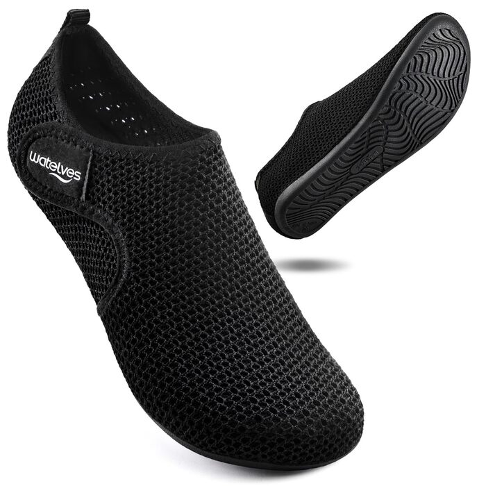 Водні черевики WateLves для плавання, басейну, пляжу та серфінгу. Унісекс, чорний, 37 EU