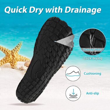 Водні черевики для плавання та відпочинку на пляжі: чоловічі та жіночі, швидко сохнуть, з дренажними отворами. Ідеально для басейну, моря, каякінгу та фітнесу. Розміри 36-46 EU (37 EU, чорний, рожево-червоний)
