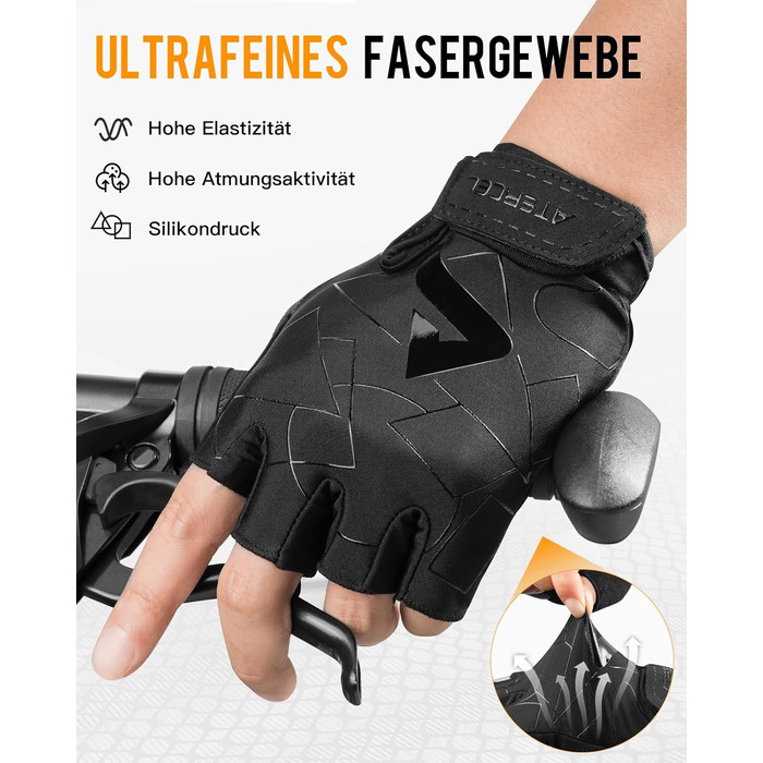 Велосипедні рукавички ATERCEL з відкритими пальцями для чоловіків та жінок - рукавички для MTB, їзди на велосипеді та фітнесу з SBR-подушками, чорний, розмір M
