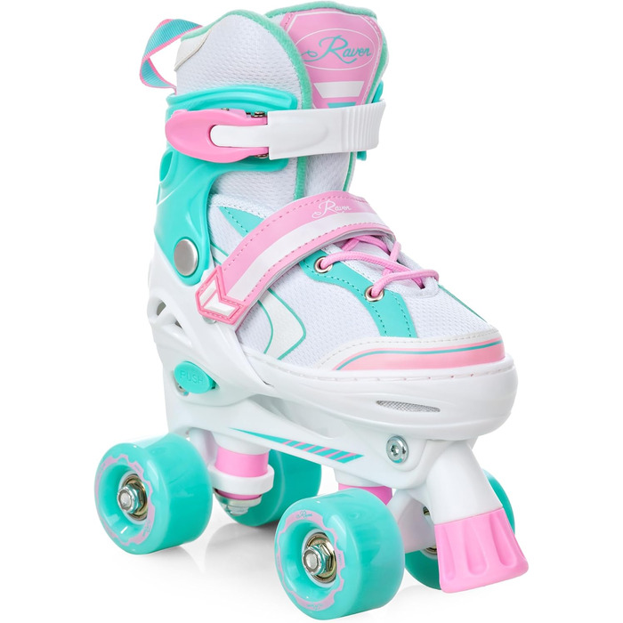Роликові ковзани для дівчаток RAVEN Lia Mint, регульовані, з LED підсвіткою, 30-33 розмір (18,5-20,5 см), без рами