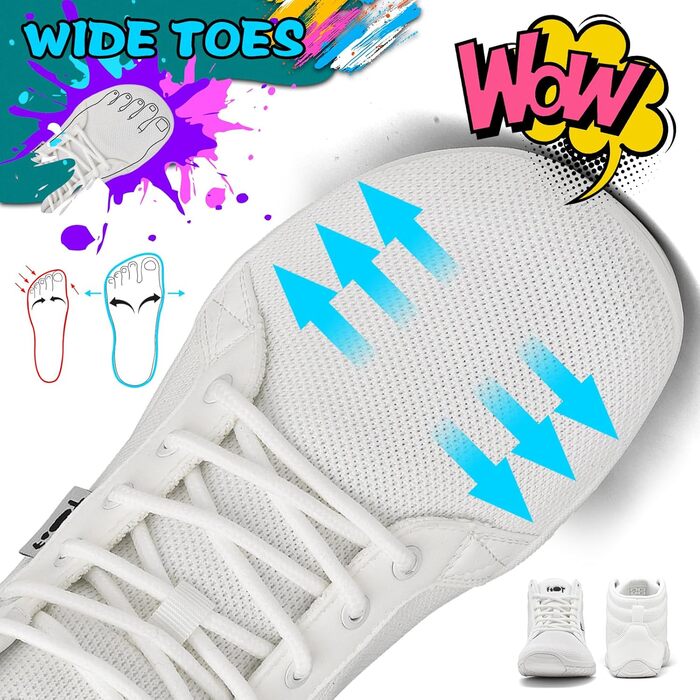 Мінімалістичні кросівки без шнурів Hi-top для чоловіків та жінок. Легкі, зручні кросівки для ходьби, трейлраннінгу та фітнесу. Zero Drop підошва, неслизька, білі, 42 EU.