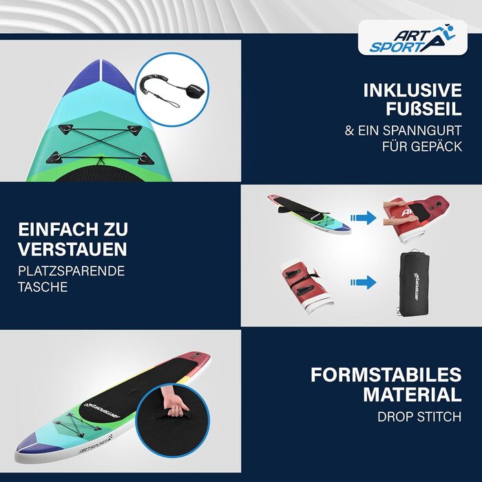 Надувна SUP-дошка ArtSport 320 см, до 150 кг, комплект – весло, помпа, ремінець, сумка