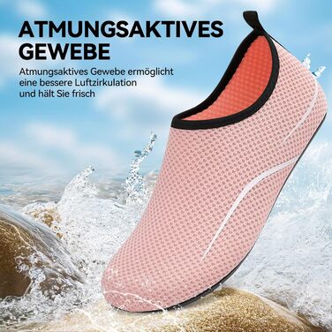 Чоловічі та жіночі водяні черевики для плавання та серфінгу. Дихаючі, швидковисихаючі, унісекс. Розмір 36 EU, колір рожевий.