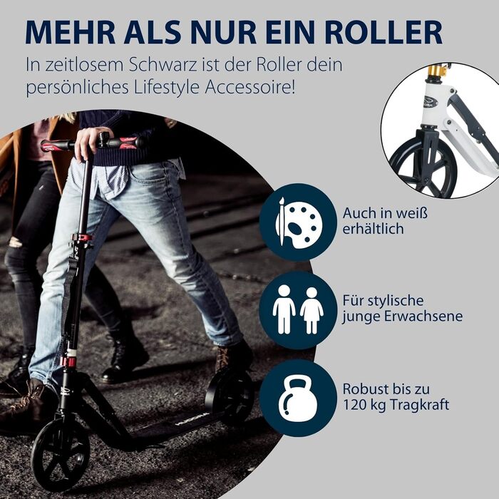 Самокат HUDORA BigWheel Style 230 алюмінієвий, великий, складаний, регульований, до 120 кг, для дорослих і підлітків