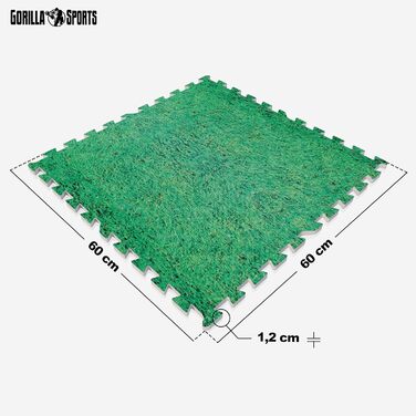 Набір захисних пазл-матів для підлоги GORILLA SPORTS (16 шт), 60x60x1.2 см, EVA піна, протиковзкі килимчики для фітнесу та тренувань, колір: трава (5,76 м²)