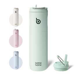 Пляшка для води BOTTLE BOTTLE з нержавіючої сталі 750 мл з соломинкою, кришкою та ручкою – герметична, без BPA, з подвійними стінками – ідеальна для спорту, подорожей та фітнесу (Зелена)
