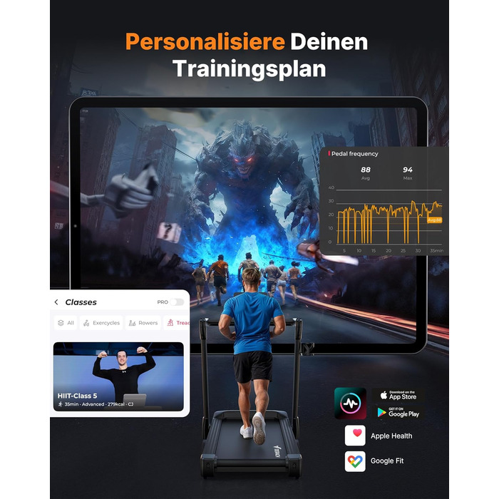 Біговий тренажер MERACH для дому з нахилом 18%, автоматична зміна нахилу, 1-14 км/год, складаний, потужність 3.5HP, розмір 46*120 см, 12 програм, чорний