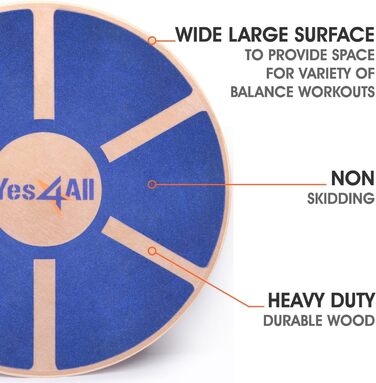 Дерев'яний балансборд Yes4All: тренажер для рівноваги з антиковзким покриттям (блакитний)