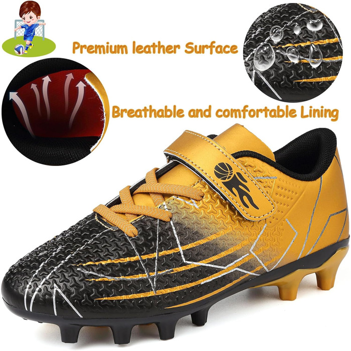 Дитячі футбольні бутси з шипами, професійні, чорно-золоті (35 EU)