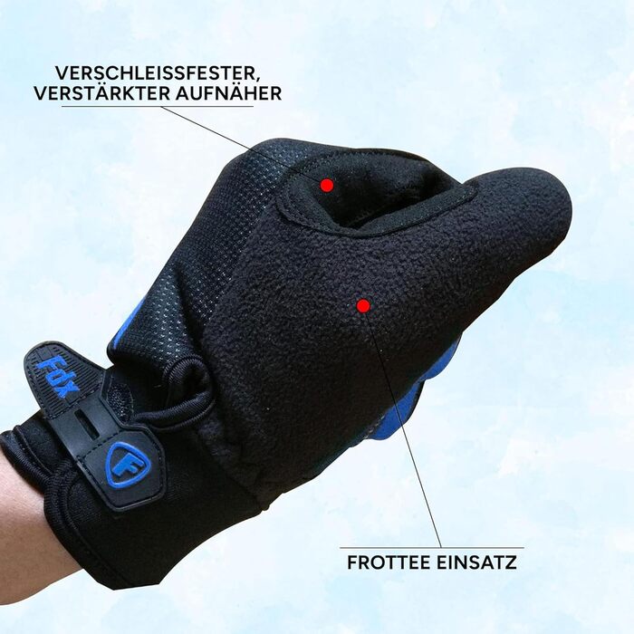 Зимові вело рукавички FDX з повним пальцем, дихаючі, водовідштовхувальні, вітронепроникні, з гелевою підкладкою, сумісні з сенсорними екранами, нековзкі, теплі – ідеальні для MTB, шосе, їзди на велосипеді та бігу. Чорний/Білий (Чорний/Синій, XL)