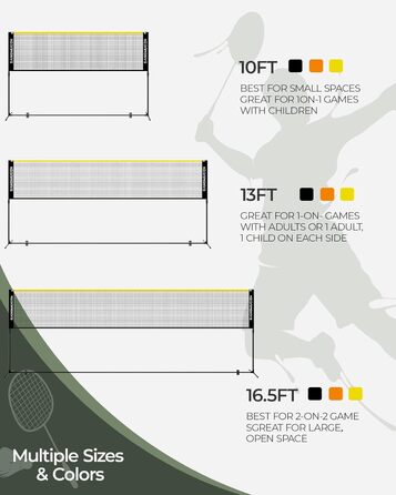 Сітка для бадмінтону, волейболу та тенісу SANGMUCEN 3/5 м, регульована висота, переносна, чорна-жовта