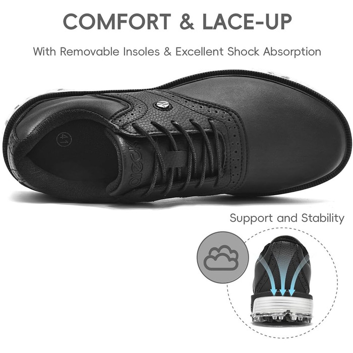 Гольф-взуття чоловіче ULTIANT, водонепроникне, без шипів, класичне, зручне. Кросівки для гольфу, тренувальні кросівки (Чорний, 45 EU)