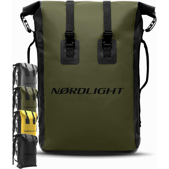 Водонепроникний рюкзак Nordlight Dry Bag 35л з ролтопом, з м'яким плечовим ременем. Підходить для водного спорту, велосипеда, кур'єра, трекінгу та риболовлі (Оливковий, 35 л)