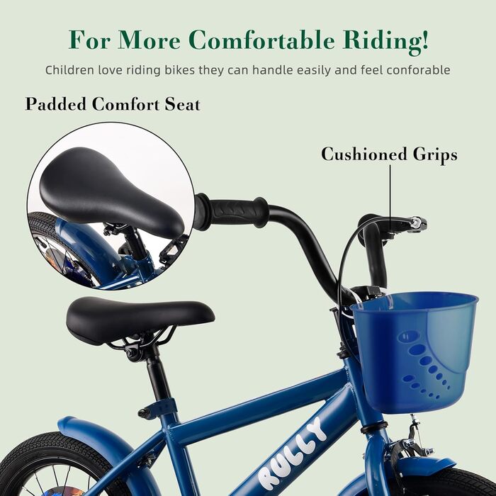 Дитяче велосипед RULLY Динозавр для хлопчиків 2-7 років, 12/14/16 дюймів, BMX, з додатковими колесами, блакитний