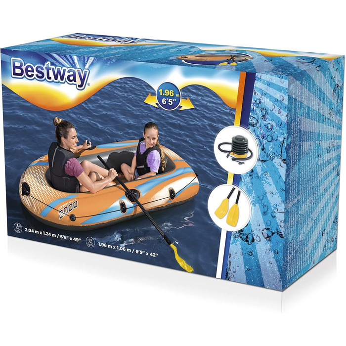Надувний пліт Bestway 61141 для води, міцний ПВХ, 2-місний, весла у комплекті